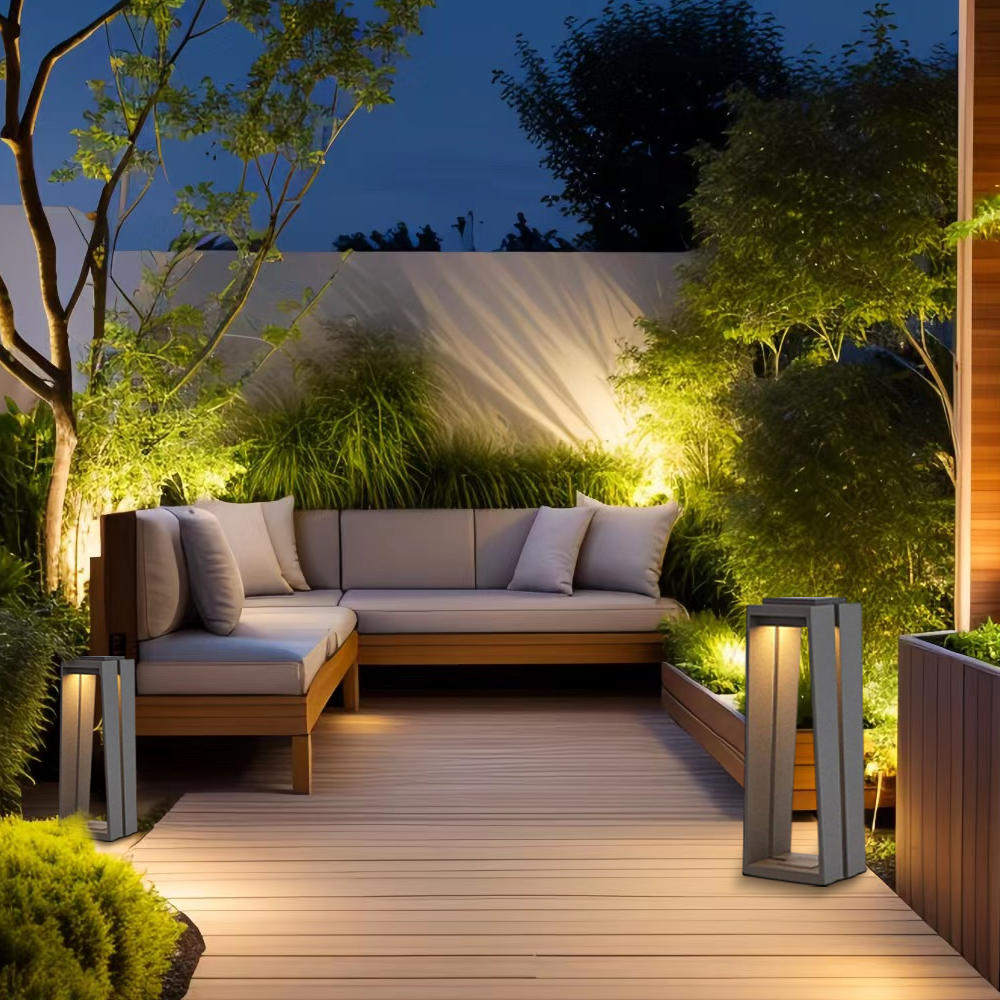 Industrial Metal & Glass Outdoor Floor Lamp